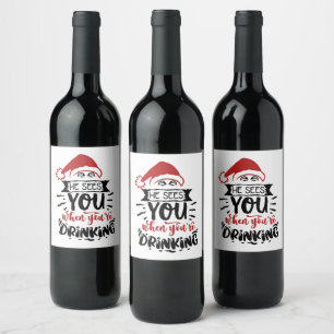 クリスマスサンタおもしろいーを飲むのを見る ワインラベル
