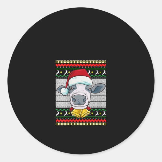 クリスマスサンタおもしろい牛 ラウンドシール (正面)
