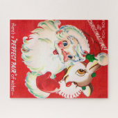 クリスマスサンタおよびトナカイのレトロのヴィンテージのパズル ジグソーパズル (横)