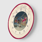 クリスマスサンタおよびトナカイの時計 ラージ壁時計 (傾斜)
