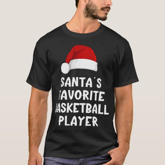 クリスマスサンタお気に入りののバスケットボール選手おもしろい Tシャツ (正面)