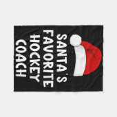 クリスマスサンタお気に入りのスホッケーコーチおもしろいクリスマス フリースブランケット (正面(横))