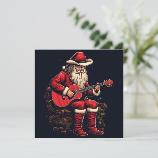 クリスマスサンタがギターを弾く シーズンカード (スタンド正面)