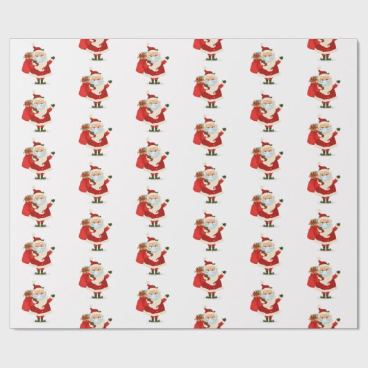 クリスマスサンタがマスク眼鏡を着用 ラッピングペーパー (フラット)