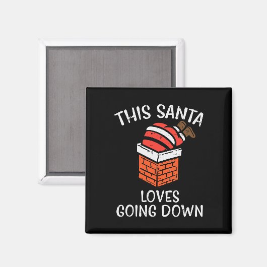 クリスマスサンタが煙突を降りるのが大好きおもしろいクリスマス マグネット (正面/裏面)