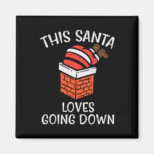 クリスマスサンタが煙突を降りるのが大好きおもしろいクリスマス マグネット (正面)