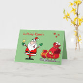 クリスマスサンタそりカクテルおもしろいドリンクを折り畳み カード (黄色い花)