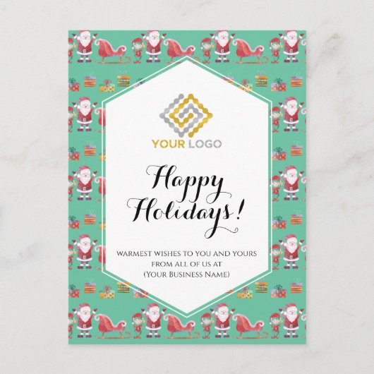 クリスマスサンタそり小妖精や小人ロゴビジネス ポストカード (正面)