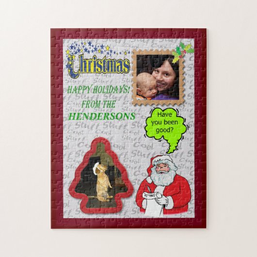 クリスマスサンタとツリーの写真の追加 ジグソーパズル (縦)