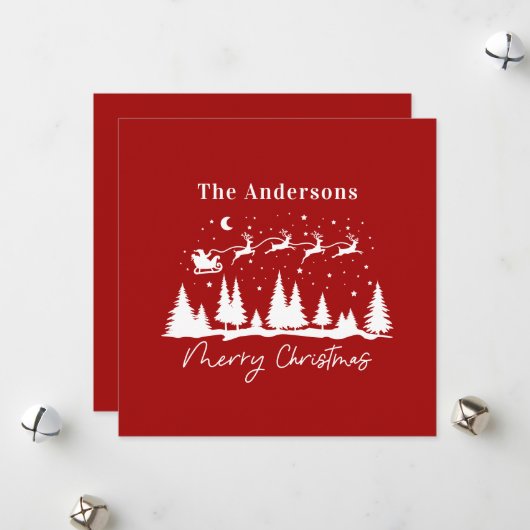 クリスマスサンタとトナカイそりのホリデーカード シーズンカード (正面/裏面インサイチュ)