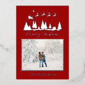 クリスマスサンタとトナカイそりの写真 箔シーズンカード (正面)
