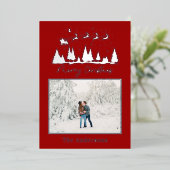 クリスマスサンタとトナカイそりの写真 箔シーズンカード (立ち正面)