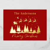 クリスマスサンタとトナカイそりの写真 箔シーズンカード (正面)