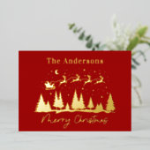 クリスマスサンタとトナカイそりの写真 箔シーズンカード (立ち正面)