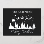 クリスマスサンタとトナカイそりの黒い写真 箔シーズンカード (正面)