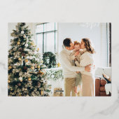 クリスマスサンタとトナカイそりの黒い写真 箔シーズンカード (裏面)