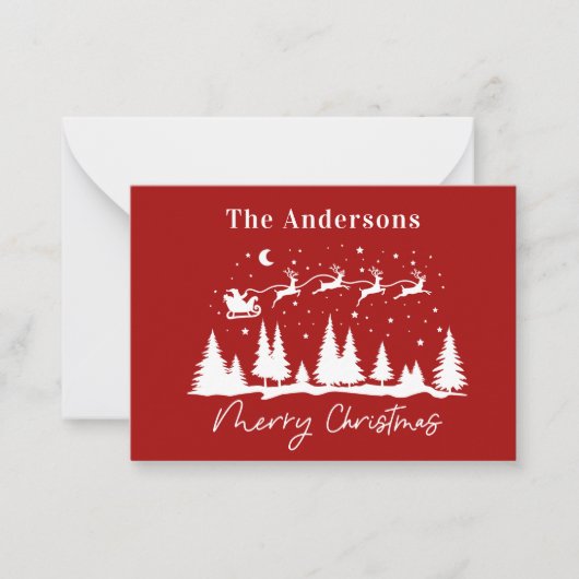 クリスマスサンタとトナカイそり ノートカード (正面)