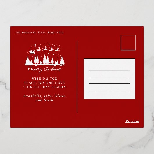 クリスマスサンタとトナカイそり 箔シーズンポストカード (裏面)