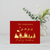 クリスマスサンタとトナカイそり 箔シーズンポストカード (立ち正面)