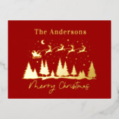 クリスマスサンタとトナカイそり 箔シーズンポストカード (正面)