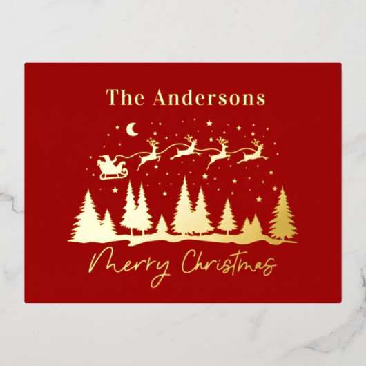 クリスマスサンタとトナカイそり 箔シーズンポストカード (正面)