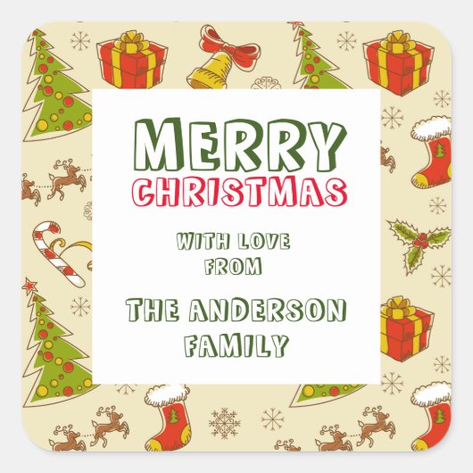 クリスマスサンタとトナカイのシール スクエアシール (正面)