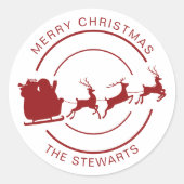 クリスマスサンタとトナカイの家族の名前カスタム ラウンドシール (正面)