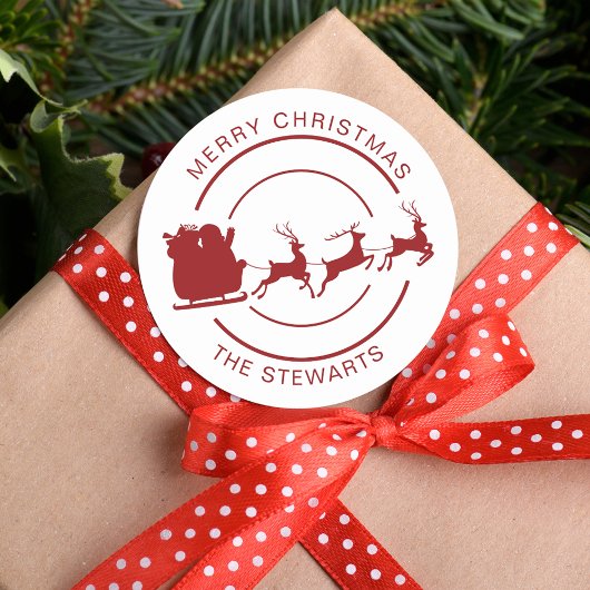クリスマスサンタとトナカイの家族の名前カスタム ラウンドシール