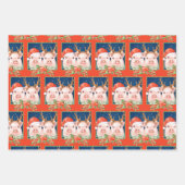 クリスマスサンタとトナカイ豚 ラッピングペーパーシート (正面2)