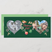 クリスマスサンタとトナカイ2枚の写真グリーティング (正面/裏面)