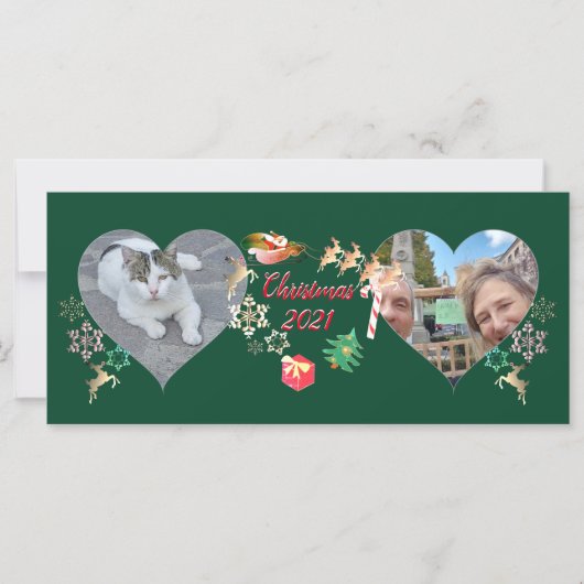 クリスマスサンタとトナカイ2枚の写真グリーティング (正面)