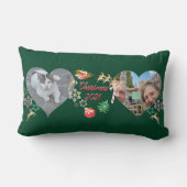 クリスマスサンタとトナカイ2枚の写真グリーティング ランバークッション (裏面)