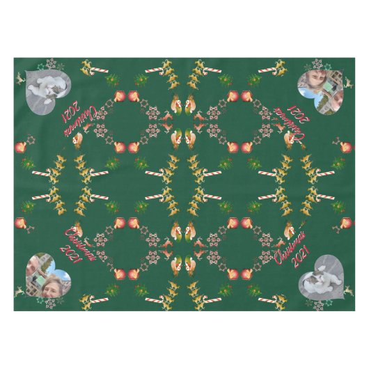 クリスマスサンタとトナカイ2枚の写真スカーフ テーブルクロス (正面(横))
