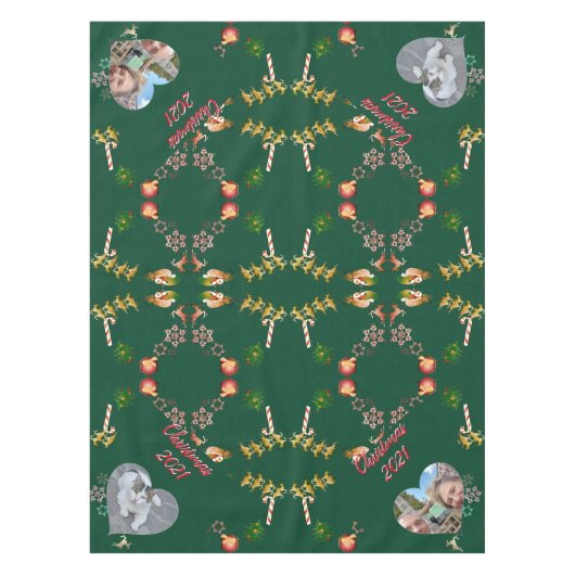 クリスマスサンタとトナカイ2枚の写真スカーフ テーブルクロス (正面)