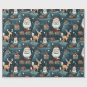 クリスマスサンタとトナカイ ラッピングペーパー (フラット)