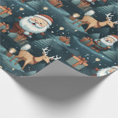 クリスマスサンタとトナカイ ラッピングペーパー (角)