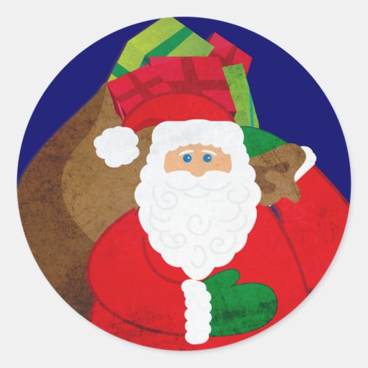 クリスマスサンタとプレゼントラウンドステッカー ラウンドシール (正面)