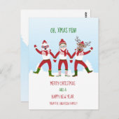 クリスマスサンタと友人の手を持つクラシック ポストカード (正面/裏面)