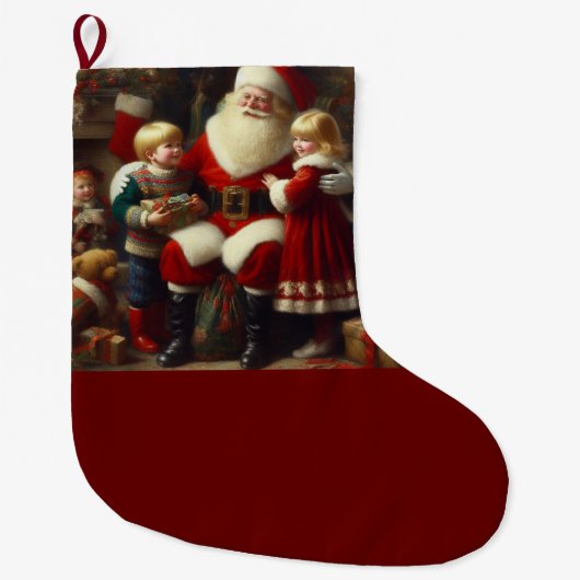 クリスマスサンタと子ども6 ラージクリスマスストッキング (正面)