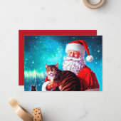 クリスマスサンタと猫フラットノートカード ノートカード (正面/裏面インサイチュ)