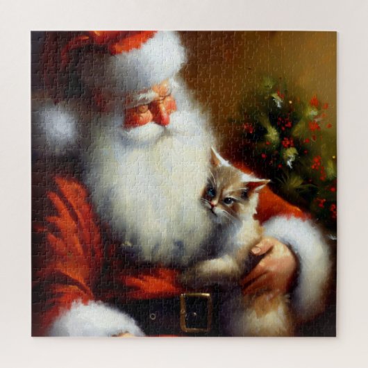 クリスマスサンタと猫(3) ジグソーパズル (縦)