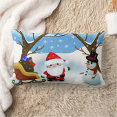 クリスマスサンタと雪だるま ランバークッション (ブランケット)