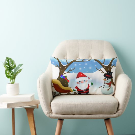 クリスマスサンタと雪だるま ランバークッション (椅子)