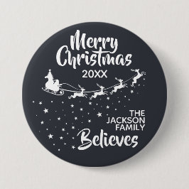 クリスマスサンタのそりのトナカイのホリデーファミリー 缶バッジ