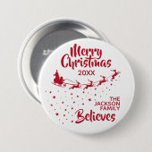 クリスマスサンタのそりのトナカイのホリデーファミリー 缶バッジ (正面&裏面)