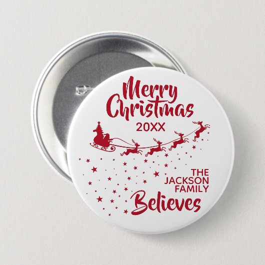 クリスマスサンタのそりのトナカイのホリデーファミリー 缶バッジ (正面&裏面)