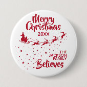 クリスマスサンタのそりのトナカイのホリデーファミリー 缶バッジ (正面)