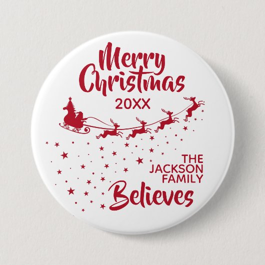 クリスマスサンタのそりのトナカイのホリデーファミリー 缶バッジ (正面)