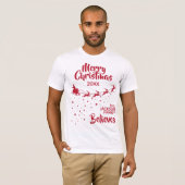 クリスマスサンタのそりのトナカイのホリデーファミリー Tシャツ (正面フル)