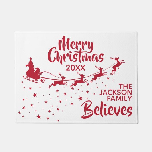 クリスマスサンタのそりのトナカイ休日 ドアマット (正面)
